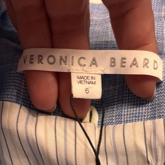 NWT Veronica Beard Blue Plaid Linen Cutaway Dickey Jacket Gold Buttons S… - Picture 7 of 13